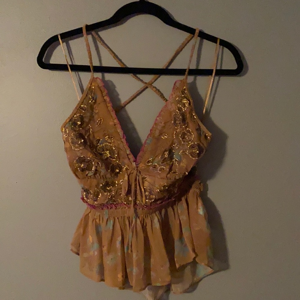 Kimchi Blue with Urban Outfitters V-Neck tank top with gold embellish